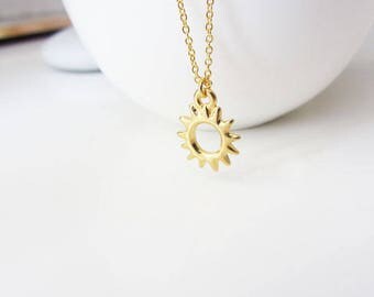 Gold sunburst necklace, sun necklace, sun pendant necklace, gold sun necklace, gold charm necklace, celestial charm necklace