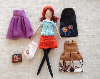 Cloth doll with baby,Dress up doll, Handmade cloth doll, doll set, play set, soft doll, 13" doll, rag doll