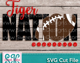 Tiger Nation with Knockout Football SVG JPG PNG {Scrapbook Die Cut Heat Transfer Vinyl Cut} Cricut svg Silhouette svg Sports svg Sweet Kate