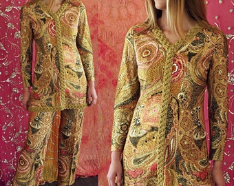 Nelly De Grab Pantsuit Psychedelic Pantsuit Brocade Pantsuit Vintage 70s Gold Pantsuit