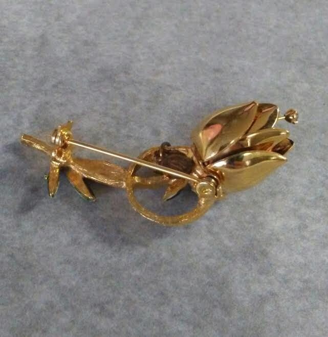 Vintage Flower Brooch Gold Tone Pin Tulip Pin by FrugalFortune