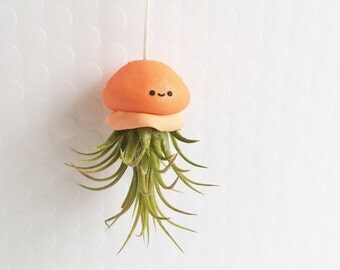 Orange Jellyfish Air Plant Holder, Hanging Planter, Tropical Decor, Best of Summer, Summer Decor, Ocean Gift, Kawaii Jellyfish, Gift for Her