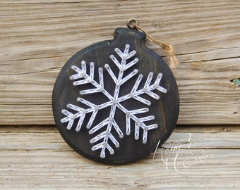 Snowflake Christmas Ornament String Art, Handmade Christmas Ornament, Wood Christmas Ornament, Christmas Tree Decorations