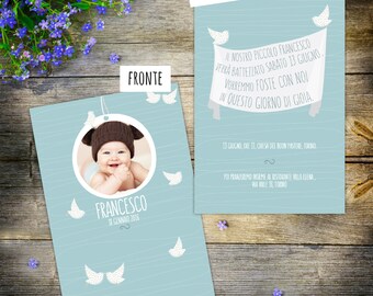 photo baptism invitation, birds baptism invite, custom and printable baby invite, bautismo,enfant baptême, baby invitations, birds
