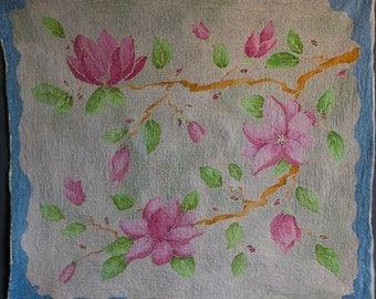 Wool home decor, magnolia, handpainted silk, Felted art fabric, batik for Craft, SJR, nuno felted fabric