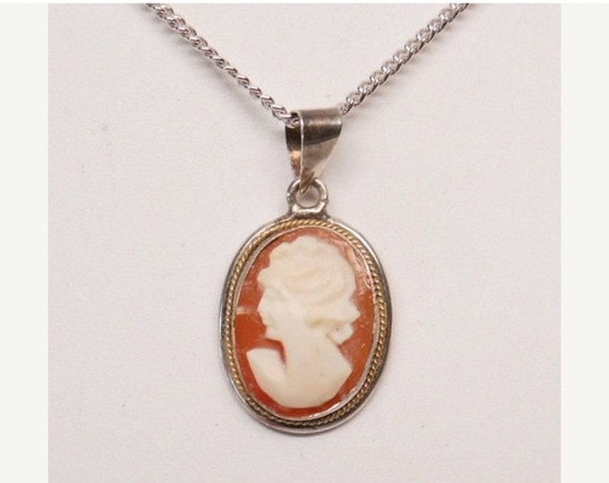Storewide 25% Off SALE Vintage Petite Tangerine Style Victorian Cameo Style Designer Pendant Featuring Older Spring Clasp Sterling Silver Ne