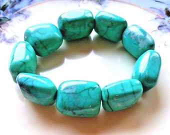Vintage Chunky Green Turquoise Nugget Bead Stretch Bracelet