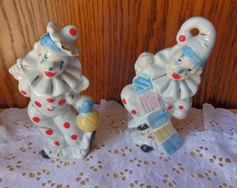 Vintage Japan Porcelain Set of Two Clowns Vintage Porcelain Clowns Circus Clowns