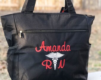 Nurse Bag, Nurse Tote Bag, Nursing Student, College Bag, Nursing Caduceus symbol, Nurses Gifts, Work Bag, Stethoscope Bag, Chevron, Elephant