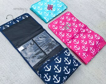 Makeup Bag, Toiletery Bag, Monogrammed Makeup Bag, Chevron, Anchor, Roll Up Hanging Makeup Bag, Damask Makeup Bag, Travel Bag, Cosmetic Bag