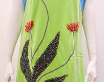 Funky Boho Patchwork Razor Cut Handkerchief Hem Sleeveless Tunic Dress Green Size 16 18