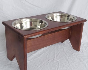 Elevated Dog Bowls Stand - Wooden - 2 Bowls - 250 mm / 10" Tall - Raised Dog Food and Water Bowls
