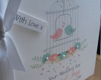 Personalised Wedding Congratulations card, Shabby Chic / Vintage birdcage, Civil Partnership card, Celebrations, Love.keepsake.