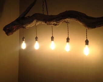 Driftwood Chandelier Sofa Table Lamp Wood Sculpture Edison Bulbs