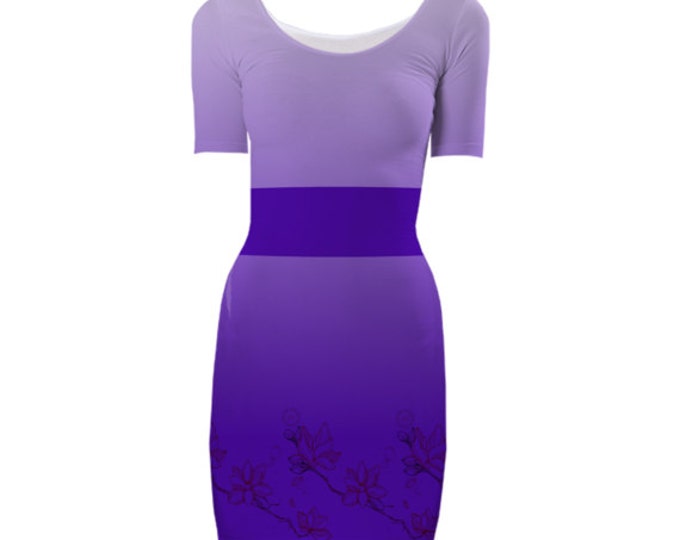 Elegant Lavender Bodycon Dress - Evening Dress, Cocktail Dress, Party Dress, Midi Dress, Elegant Dress, Floral Dress, Custom-Made Dress