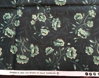 Blue Green Cotton Fabric, Quilting Fabric, Beth Ann Bruske, David Textiles, Floral Fabric, Half Yard