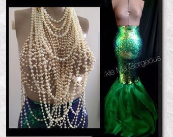 2pc Pearl Top and Green Mermaid Tail - Sexy High Waist - Adult Halloween Costume