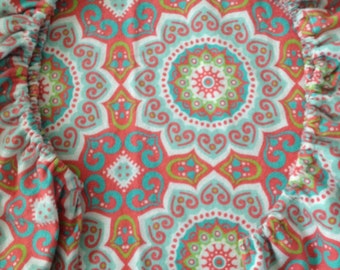 Baby Crib Sheet or Toddler Bed Sheet - Large Coral and Blue Medallions - Flannel