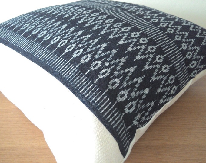 Hand Dyed Hmong Hill Tribe Indigo Batik Pillow Cover, Handspun Geometrical Motif Boho Cotton Pillow