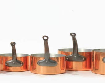Vintage French Copper Saucepans,made at Les Cuivres Des Faucogney,graduated copper pots