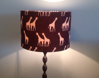 Hand made rolled-edge giraffe fabric lamp shade