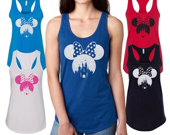 Women's minnie mouse Glitter Tank Top, Mickey Head Tank, Disney Vacation , racerback tank top Fitness tank, work out Yoga burn out tank top