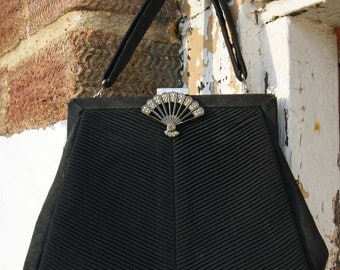 1950's Black Crepe Evening Bag