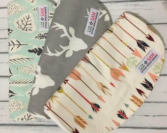 Baby Burp Cloths Set of 3, Baby Gift, Baby Shower, Newborn Burp Cloths, Arrow Burp Cloths, Deer Burp Cloths,Gender Neutral Burpcloths