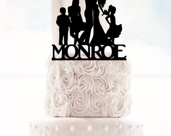 Bride and Groom Silhouette Wedding Cake Topper with a daughter