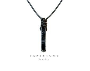 Men's Gemstone Onyx Pendant Necklace Adjustable Black Leather Man Holiday Summer Trending Item 2017 Barestone Bitcoin Accepted