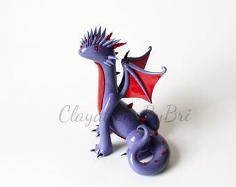 Handmade Polymer Clay Periwinkle and Red Sparkle Dragon