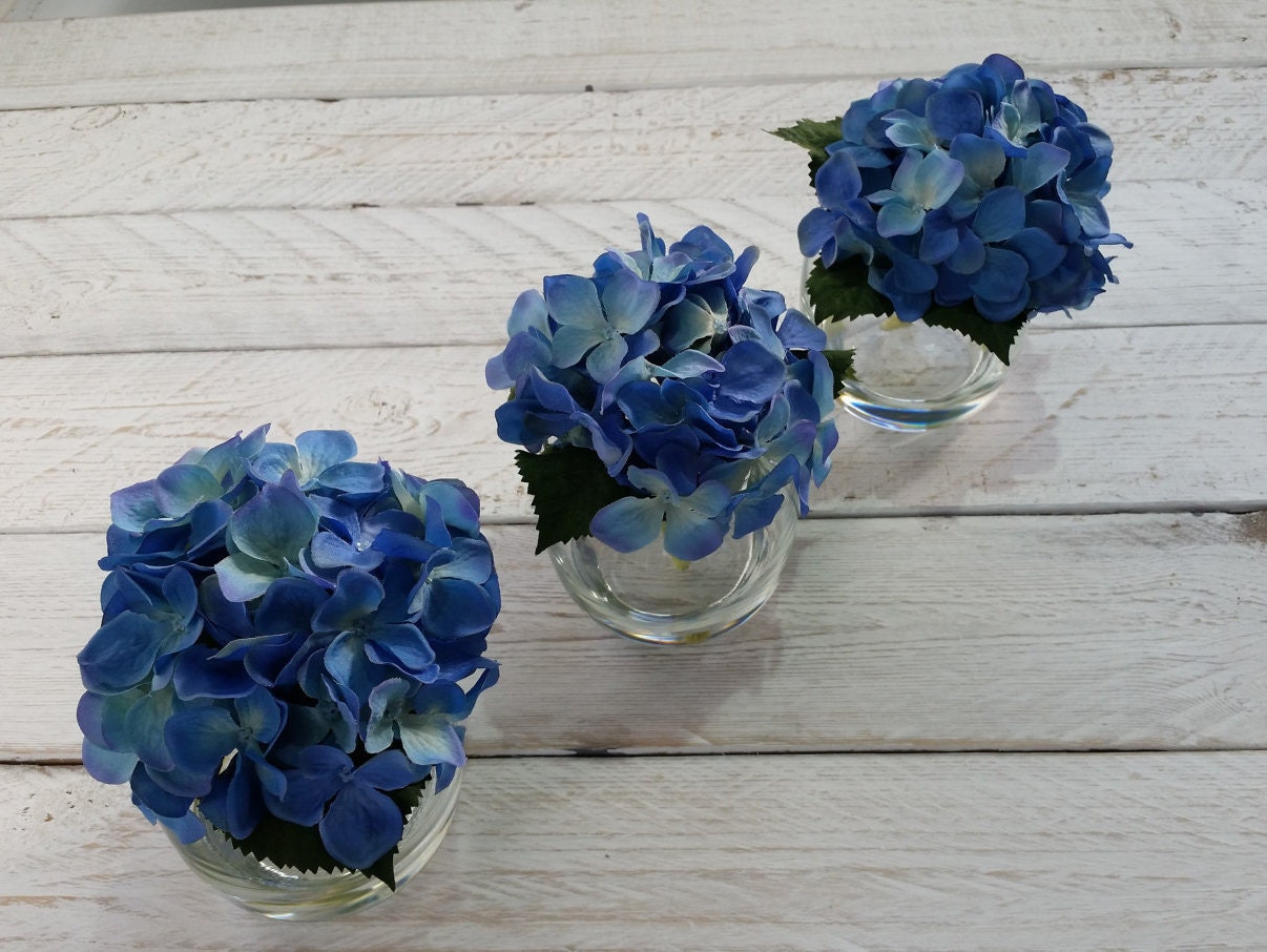 Dark blue silk hydrangea bouquet Silk flower arrangement