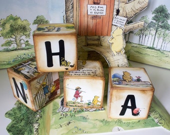 Winnie-the-Pooh Vintage Wood Blocks, Classic Pooh Personalized Custom Blocks, Disney’s Wooden Name Blocks, Winnie-the-Pooh Quotes