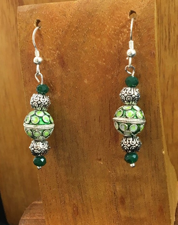 Handmade Beaded Earrings Greenness