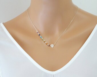 Dianty Chakra necklace, Lotus necklace in Sterling silver, Seven chakra jewelry with Natural gemstones