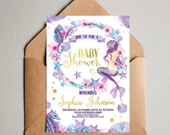 Mermaid baby shower invitation Under The Sea Baby Shower Invitation Mermaid invitation Little mermaid Girl baby shower invitation