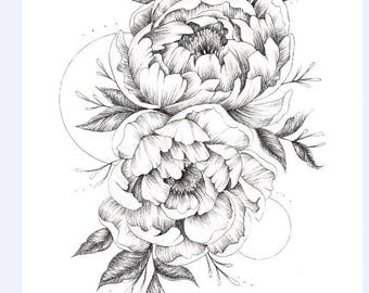 Peony drawing | Etsy