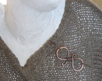 Simple Copper Shawl Pin with Twisted Wire, Medium or Heavy Knit Sweater Brooch, Copper Wire Jewelry