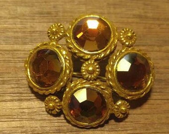 Beautiful Amber Rhinestone Brooch