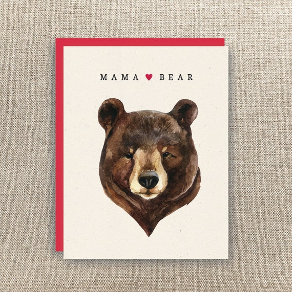 Mama Bear Card Mother’s Day Card Mom Card Watercolor