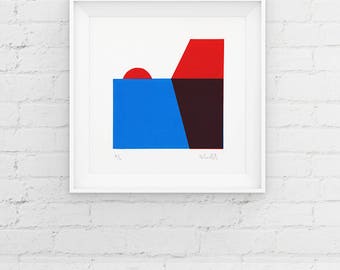 Limited Edition Geometric Sunset Screenprint, Handmade Minimal Print, Contemporary 2 Colour Screenprint