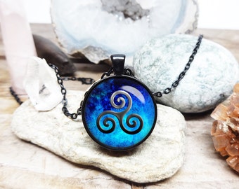Teen wolf necklace teenwolf necklace teen wolf symbol blue triskelle necklace teen wolf jewelry triquetra pendant wolf jewelry teenwolf fan