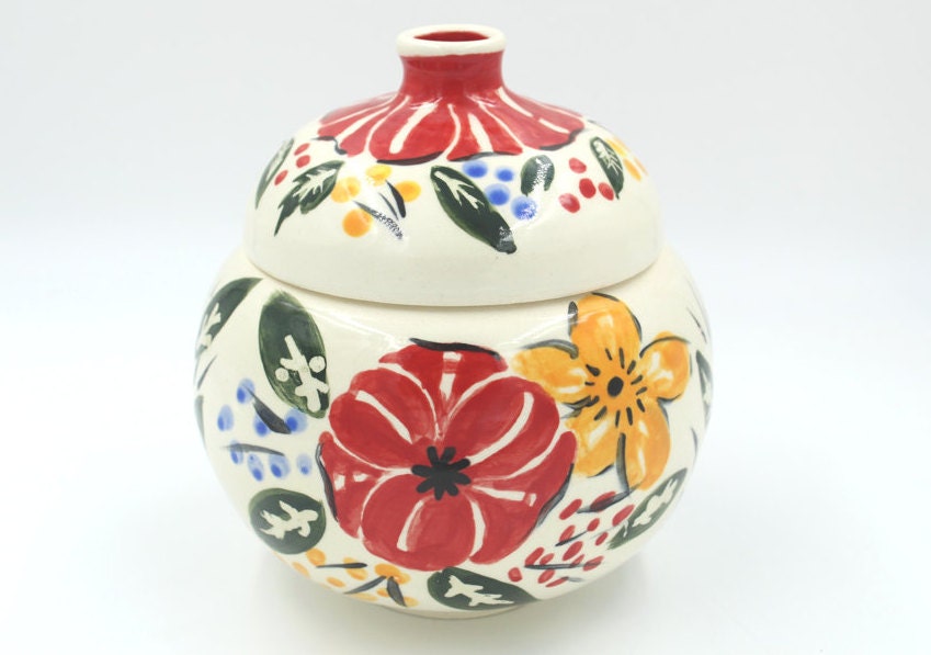 Ceramic Cookie Jar with Floral Design