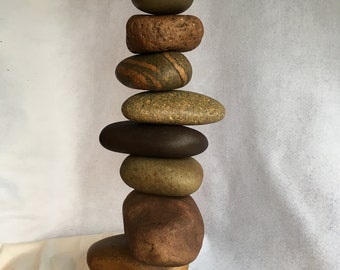 Stacked Rocks Off-center, Larger Wonky Cairn, Rock Garden Art