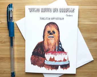 Chewbacca Birthday Card, Star Wars Birthday Card, Star Wars Gift, Han Solo, Darth Vader, The Force Awakens, Yoda, Happy Birthday Card