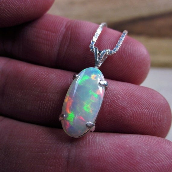 Custom Opal Necklace Large Rainbow Opal Necklace Opal by Bihls