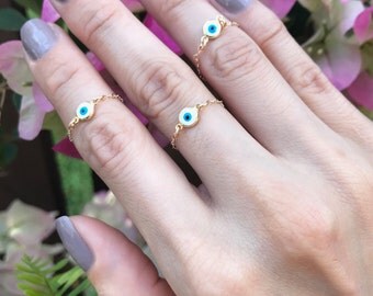 Evil Eye ring Gold Chain ring Evil Eye Jewelry Gold Ring Gold midi Ring Delicate ring dainty ring Delicate Chain Ring Tiny Ring Silver ring
