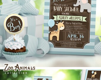 Elephant Baby Shower Invitation, Boy - Printable DIGITAL FILE - 001