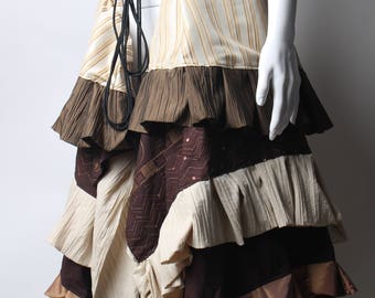 steampunk bustle, leather and fabric bustle, post apocalyptic, leather corset bustle, pirate, burning man, fetish, festival wear, festival