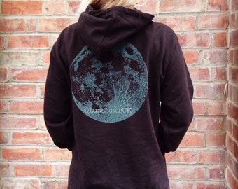 Full Moon Hoodie - Glow in the Dark- Screen Printed UV Moon Phase - Lunar Planets Space Nebula Cosmic - Solar System Galaxy Sweatshirt